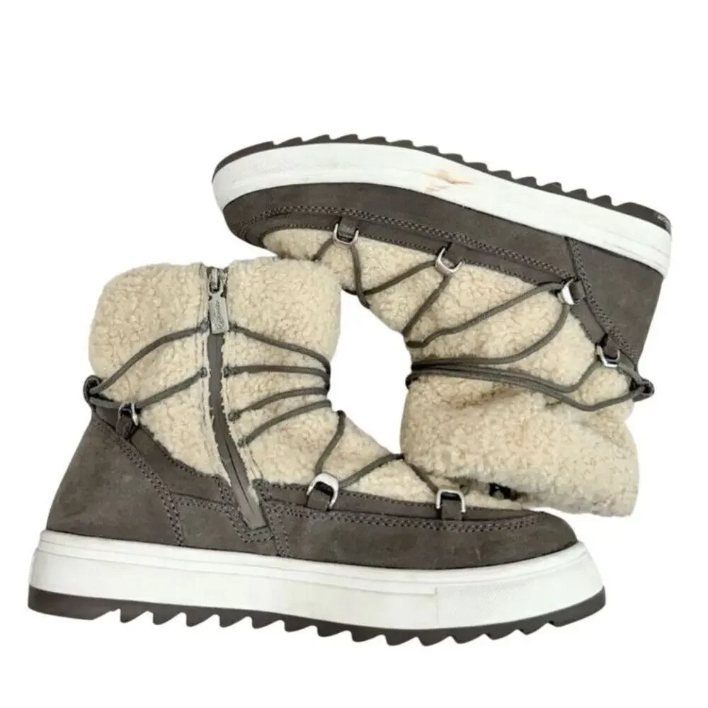 Blondo Boots Size 9.5 Waterproof‎ Gray Cream Suede Shearling Upper Lace Up